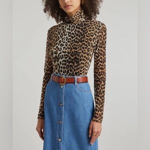 Ganni Leopard Print Mesh Top